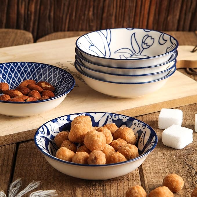 Selamica Ceramic Dipping bowls, 2.5oz Mini Bowl Soy Sauce Dish, Appetizer Side Dishes for Sushi,Sauce, Party, Pack of 6 (Vintage Blue)
