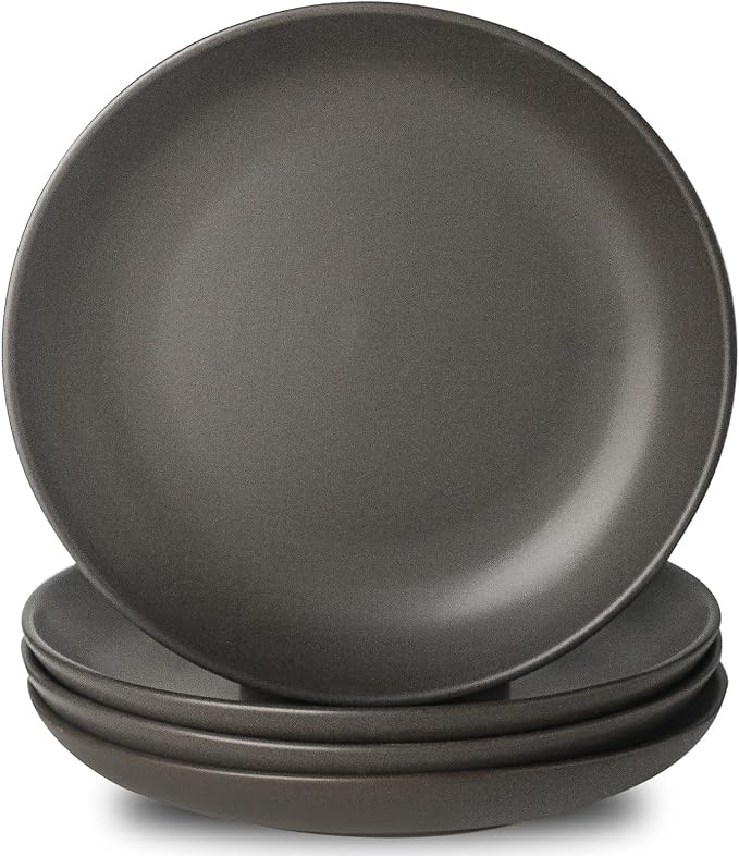 Ceramic Plate，10 Inch Dinner Plate, Black Plate Set of 4 for Steak, Noodle, Microwave Oven and Dishwasher Safe, Matte Black