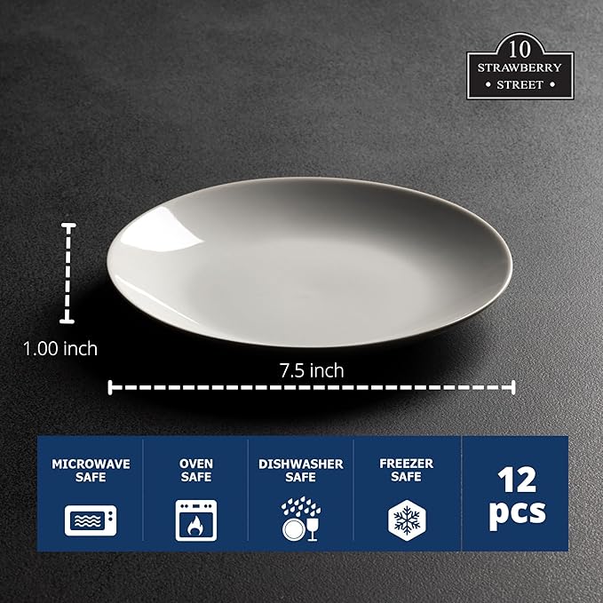 10 Strawberry Street 7.5" Catering Coupe Salad/Dessert Plate, Set of 12,White