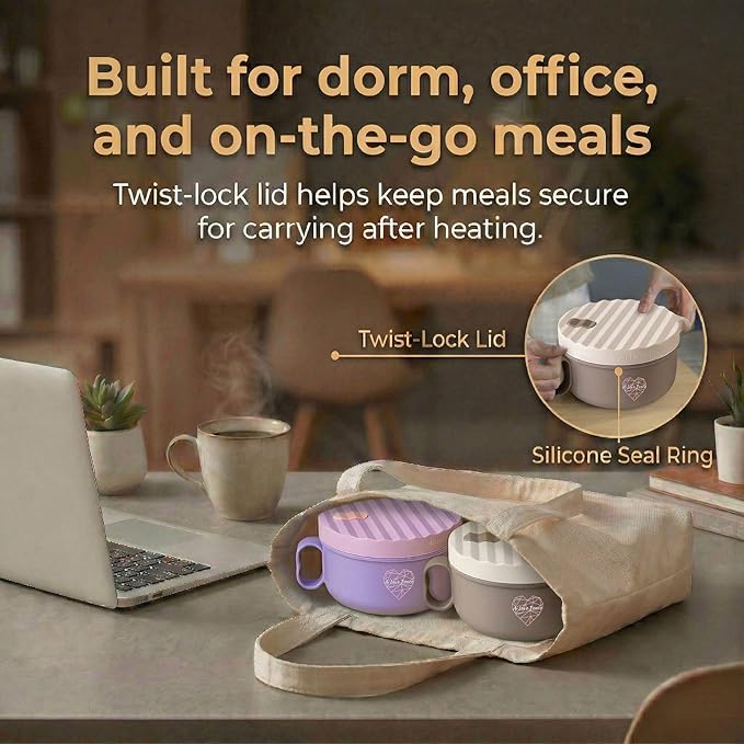 AI LOVE PEACE 2 Pack Microwave Ramen Bowls, 40 oz Ramen Noodle Bowl Set with Lids, Soup Bowls for Pho, Pasta, Rice and Oatmeal, Dishwasher Safe (Purple & Beige)