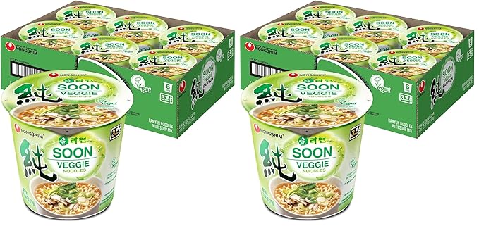 Nongshim Soon Cup Noodle Soup,Veggie,2.6 Ounce,(Pack of 12)