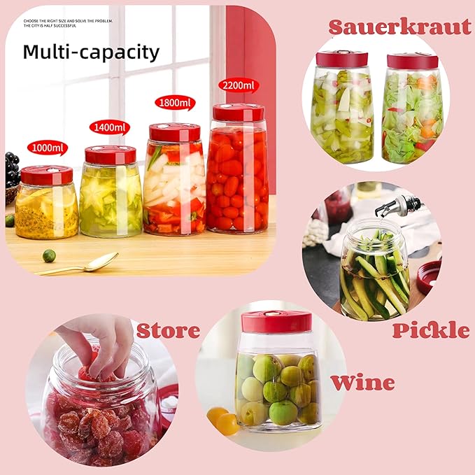 2.2 Liter Fermentation Jar, Fermenting Kit with Venting Valve Airlock and Fermenting Weight, Pickle Jar, Wide Mouth Glass Jar for Pickles, Kimchi, Sauerkraut, Mead, Kombucha, Sourdough