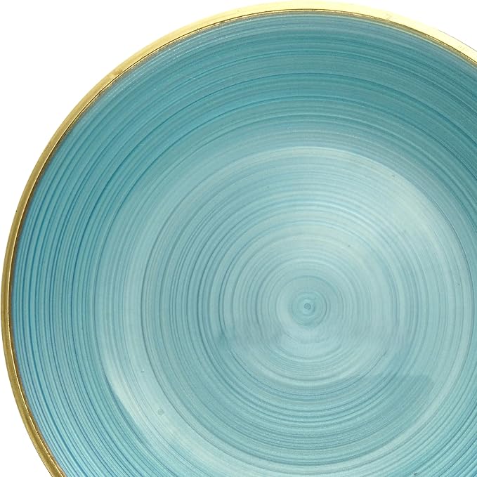 OCCASIONS 50 Plates (25 Guests) Blue and Gold Disposable Plastic Plates, Heavy Duty Elegant Fancy for Wedding Party - 25x10'' Dinner + 25x7'' Salad & Dessert - BPA Free, Belize in Blue & Gold