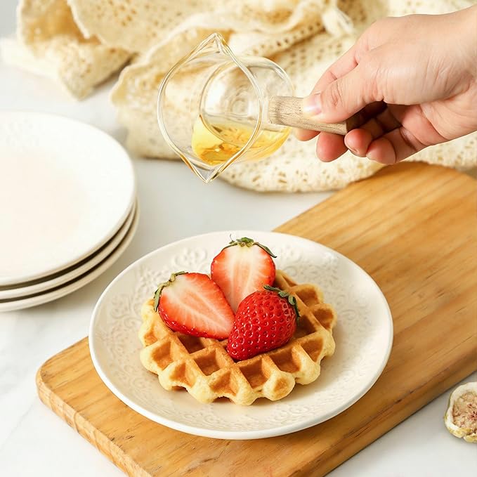 Neaylfe 6 Inch Ceramic Dessert Plates Set, Embossed Appetizer Plates for Kitchen, Lightweight Round Plates, Small Salad Plate for Cake Snacks Side Dish, Microwave Dishwasher Safe, Set of 6