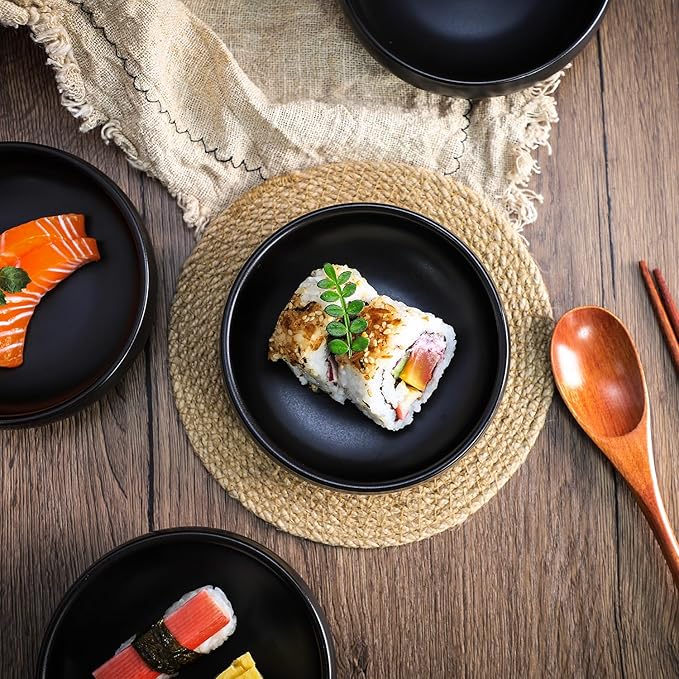 Gaolinci Creative Zen Ceramic Plate, Round Smooth Glazed Side Dish Snack Dish Pickle Dish (Set Of 4)