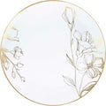 PLASTICPRO White Plastic Floral Design Party Plates With Gold Rim Premium heavyweight Elegant Disposable Tableware Dishes (120, 10'' INCH PLATES)