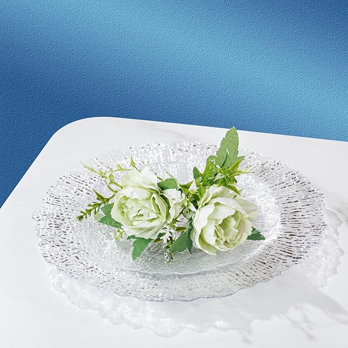 U-QE 60 Pieces Clear Plastic Plates for Party - Disposable & Reusable - Reef Disposable Plates - Premium Hard Plastic Plates for Wedding - Including 30 Dinner Plate 10 '' & 30 Dessert Plate 7 ''