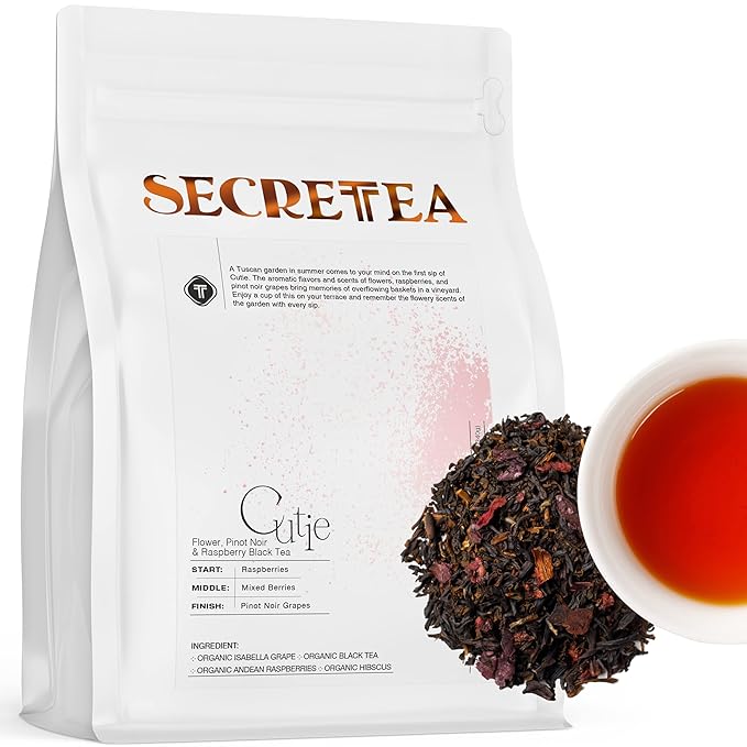 Organic Hibiscus Pinot Noir & Raspberry Black Tea I POWERFUL ANTIOXIDANTS I 12 Oz Berry Fruit Black Tea (150+ Cups) I 100% Real Ingredients | T SECRETEA, Cutie