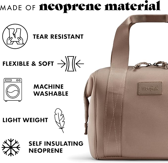 Fit & Fresh Remi Lunch Bag for Women Work – Neoprene Lunch Tote with Containers & Ice Pack, Reusable Meal Prep Lunch Box, Large Capacity, Machine Washable, Taupe