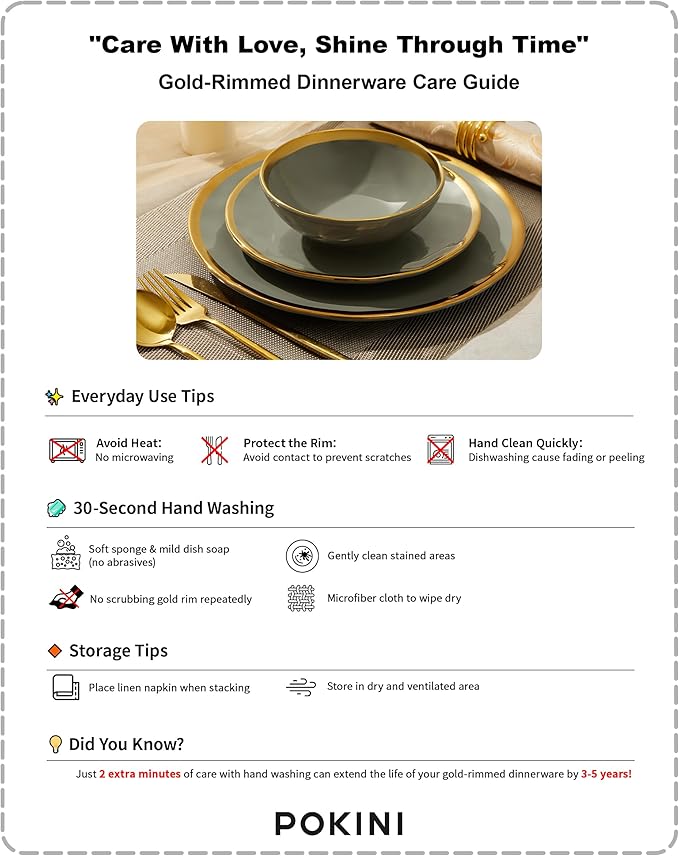 Pokini Porcelain Luxury Dinnerware Sets, Modern Plates and Bowls Sets for 4, Highly Chip and Crack Resistant, Grey and Gold Rim China Dishes Set for Wedding Anniversary