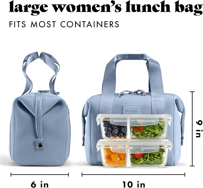 Fit & Fresh Remi Lunch Bag for Women Work – Neoprene Lunch Tote with Containers & Ice Pack, Reusable Meal Prep Lunch Box, Large Capacity, Machine Washable, Slate