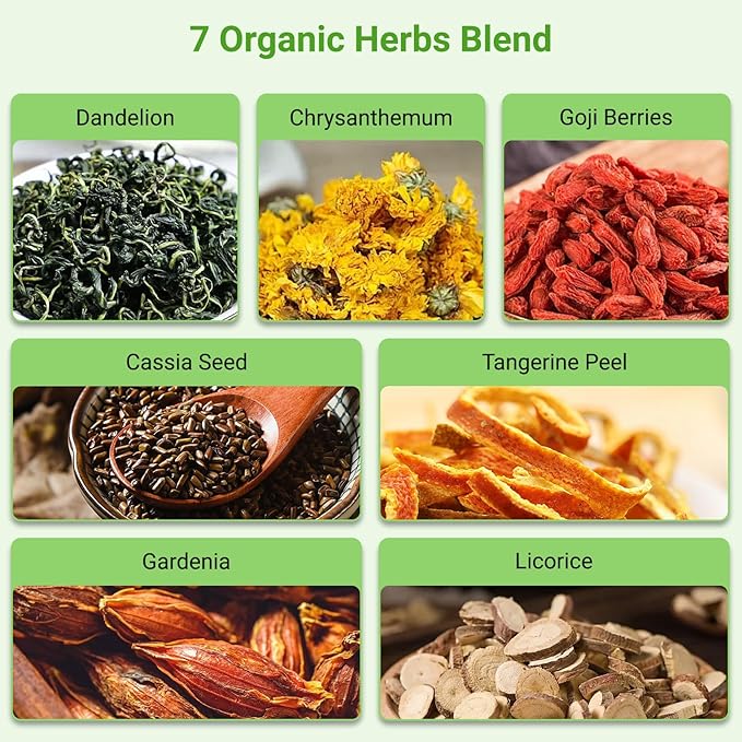 Dandelion Wolfberry Tea, Chinese Traditional 7 Natural Herbs Formula Blend Support Kidney & Liver Health Dandelion Root Tea Bags (1 Pack/12 Bags)