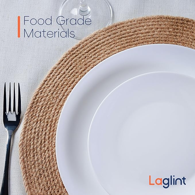 LaGlint 10.5 inch Dinner Plate Set of 6, Lightweight Round Opal Glass White Dinnerware Plates, Dishwasher and Microwave Safe