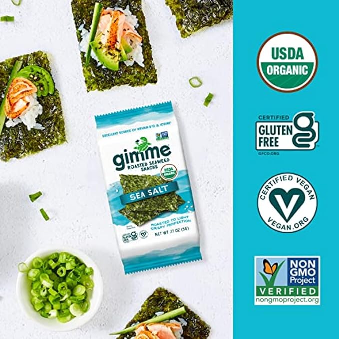 gimMe Seaweed, Sea Salt, 6 Count, Pack of 2 | Organic | Keto & Vegan | Gluten Free | Source of Iodine