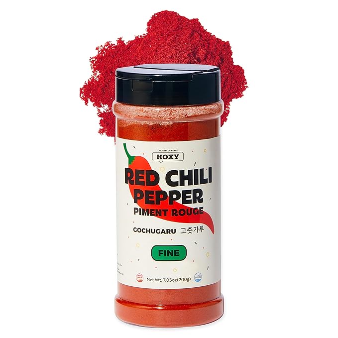 HOXY Journey of Korea Red Chili Pepper 7oz - Korean Gochugaru. Red Chili Pepper Spice Seasoning for Asian Food. MSG Free, Certified HACCP. (Fine for Paste)