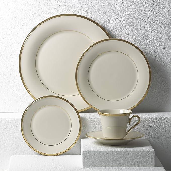 Lenox Dinnerware Set, Eternal 5-Piece Place Setting, 24-Karat Gold Accents Set, Service for 1, Made Of Ivory Porcelain, Dishwasher Safe, Plates, Cups And Saucers, Home And Kitchen (Ivory, 5 Piece)