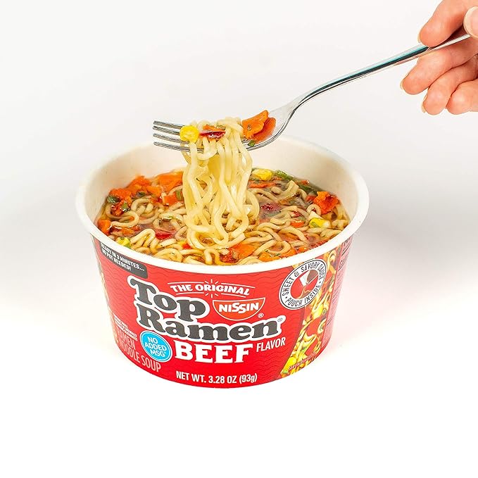 Nissin Top Ramen Bowl Ramen Noodle Soup, Beef, 3.28 Ounce (Pack of 6)