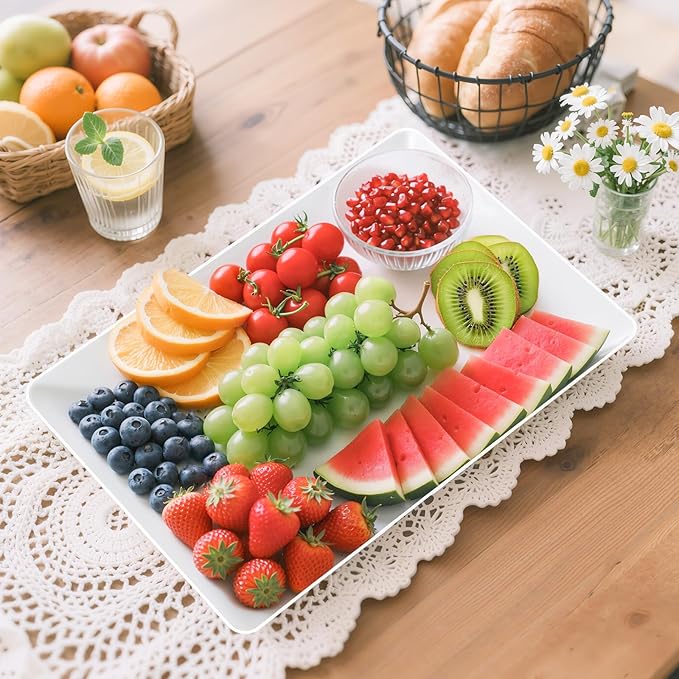 9-Pack Serving Tray for Parties, Serving Platter in 3 Sizes for Entertaining, Camping & Food Display, Plastic Trays for Cookies, Dessert, Stackable Rectangular Platters for Family(White)