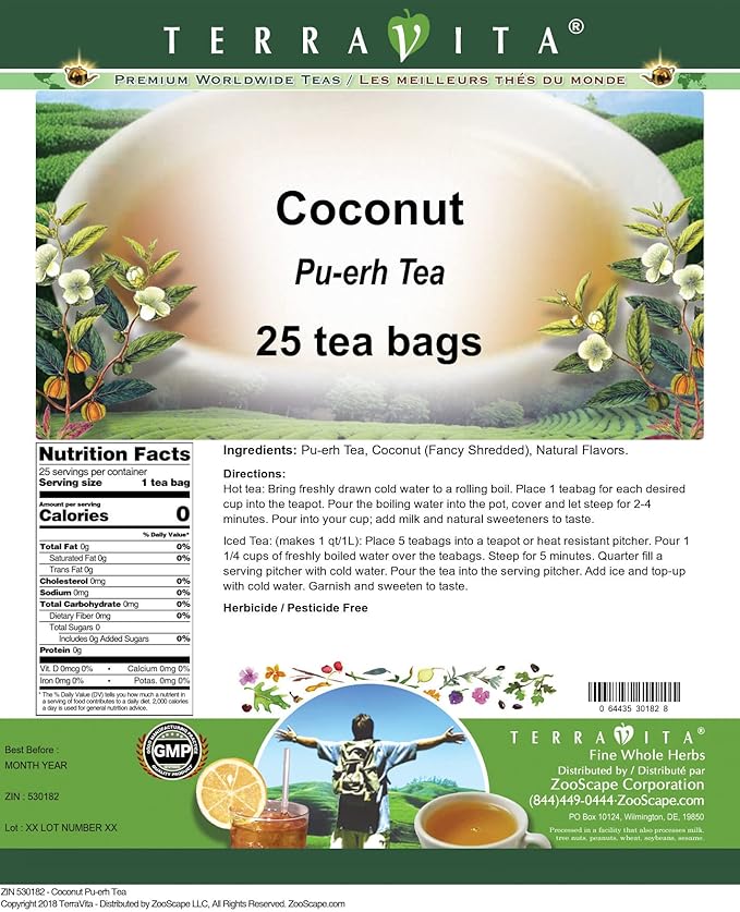 Coconut Pu-erh Tea (25 tea bags, ZIN: 530182)