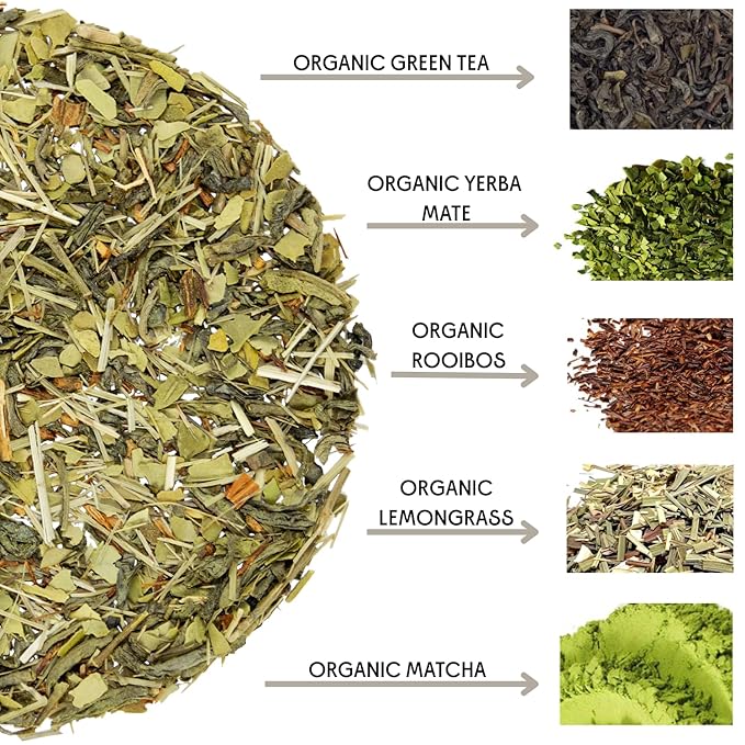 The Tea Spot Organic Keep Fit Green Tea with Yerba Mate and Matcha for Metabolic Support | Blend of Green Tea, Matcha, Yerba Mate, Rooibos, Lemongrass and Lemon Flavor | Caffeine-Free 15 Tea Bags