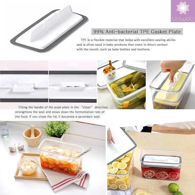 Pickle keeper Press Plate Food Storage Container Organizer for Kimchi Sauerkraut Fermentaion Airtight Lid Locking for Preserved Food (2500ml / 0.7 gal)