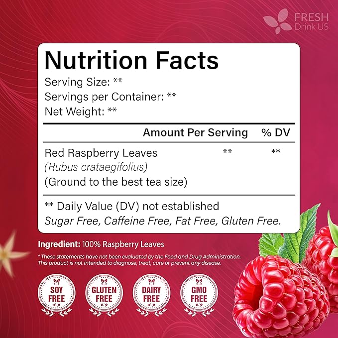 FreshDrinkUS, Premium Raspberry Leaf Tea with Chamomile – 135 Tea Bags | Naturally Caffeine-Free Herbal Blend | Soothing Floral Flavor | Premium Loose Herbal Tea in Natural Material Tea Bags