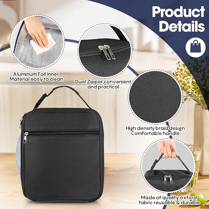 12 Pack Lunch Box Bulk,Insulated Reusable Lunch Bags with Aluminum for Women Men Girls,Leakproof lunch boxes,Small Lunch Tote Bag for Office,Work,Beach or Travel,Multicolor