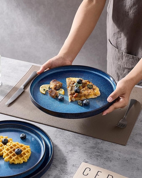 famiware Star Dinner Plates for 6, 10 inches Plate Set, Scratch Resistant, Stoneware Dinnerware, Kitchen Modern Rustic Serving Dishes, Nebulas Blue (Pack of 2)