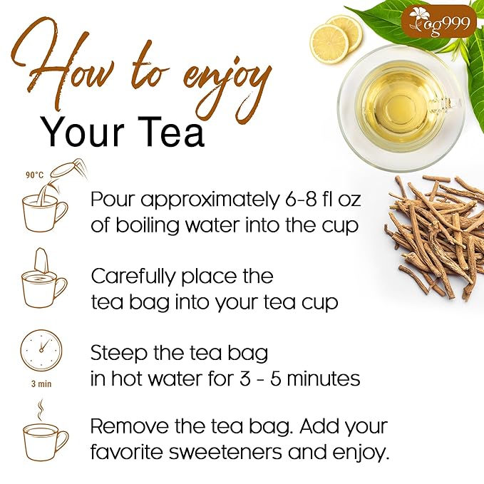 TOG999, Premium 120 Ashwagandha Root Tea Bags, 100% Natural & Pure, Ashwagandha Root Herbal Tea. No Sugar, No Caffeine, No Gluten, Vegan.