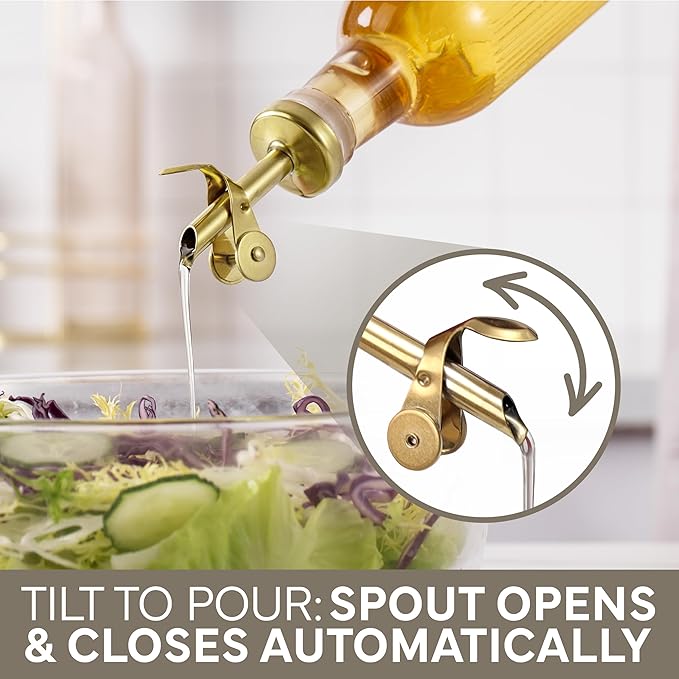 COOK WITH COLOR Glass Olive Oil Bottle Dispenser - 2 Pack- 17oz Oil and Vinegar Cruet - Olive Oil Carafe Decanter for Kitchen, Fluted, Brown