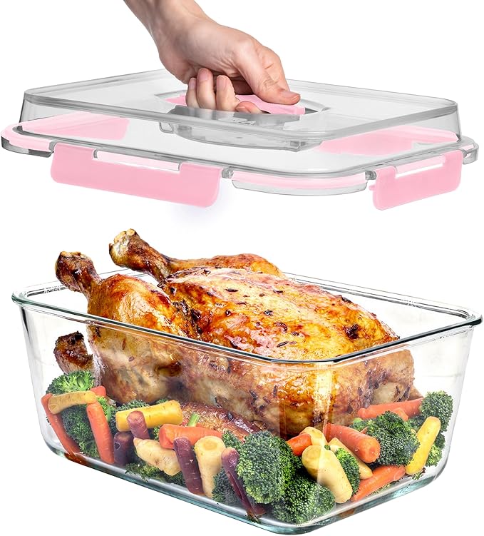 Razab 6500ml / 220 Oz / 28 Cups Extra Large Glass Food Storage Containers with Lids - Leakproof Glass Meal Prep Containers with Locking Lids for Roasting & Storing Leftover - Microwave & Oven Safe
