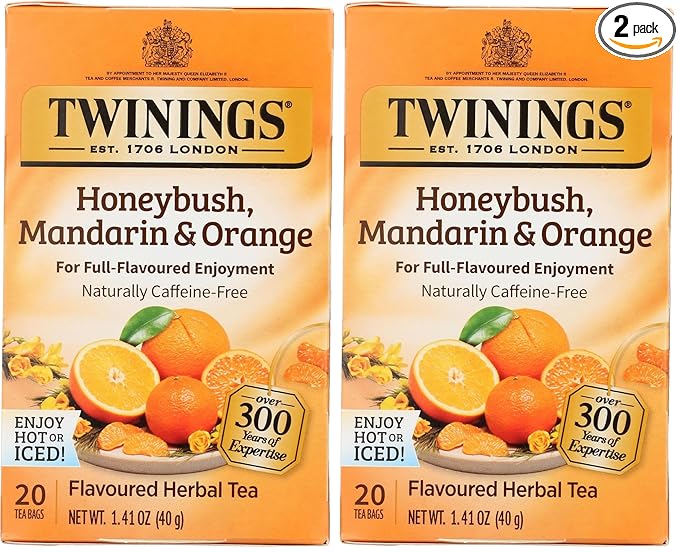 Twinings of London Honeybush, Mandarin, and Orange Herbal Tea Bags, 20 Count (Pack of 2)