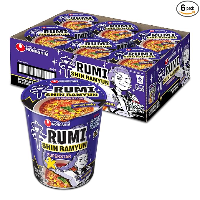 Nongshim Shin Ramyun Superstar, Instant Noodle Cup, Spicy & Smoky, 3.35 oz (Pack of 6)