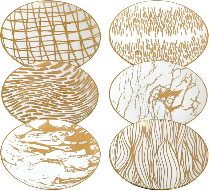 Certified International Matrix Gold Plated 6" Luncheon/Canape Plates, Set of 6 Assorted Designs