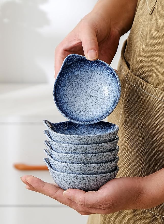 YJR Ceramic Side Dishes, Seasoning Dishes, Dipping Bowls - 4 Inch, for Ketchup Soy Sauce BBQ Party, Set of 6, Blue