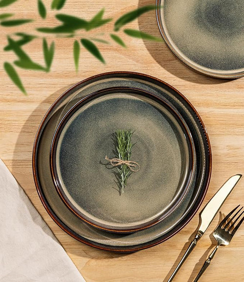 TheTerra Ceramic Dinnerware Sets for 4, 12 Pieces Porcelain Lightweight Speckled Plates and Bowls Sets, Scratch Resistant Dish Set, Oven & Microwave & Dishwasher Safe, Cocoa Brown