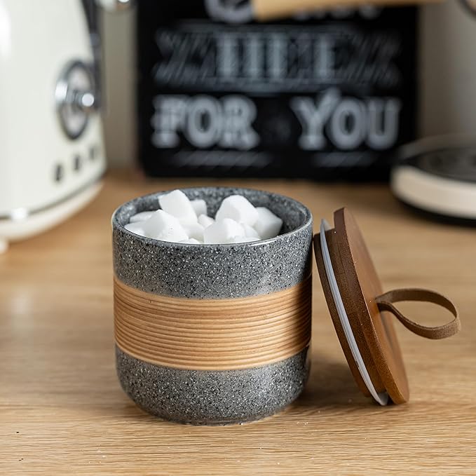 Miamolo Small Ceramic Jar with Lid, Coffee Container, Coffee Canisters with Airtight Lids Kitchen Food Storage Jars for Spice Sugar Tea Bag, Mini Decorative Jars for Countertop, Grey & 5 fl.oz