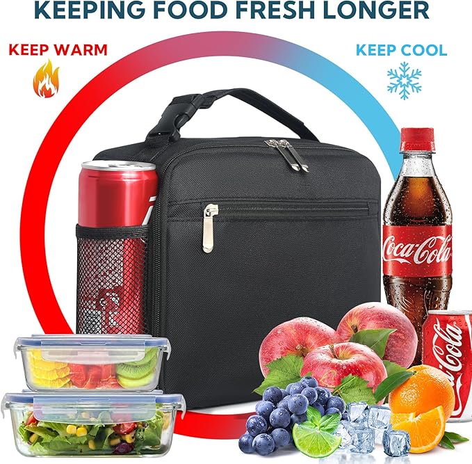 12 Pack lunch box Bulk,Insulated Reusable Lunch Bags with Aluminum for Women Men Girls Kids,Leakproof lunch boxes,Small Lunch Tote Bag for Office,Work,Beach or Travel,Black