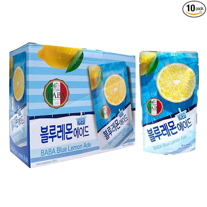 Korean Convenience Store Ade Drink Pouches, Ready-to-drink, Easy-Cut Pouch Drinks, Pack of 10 - Blue Lemon Ade
