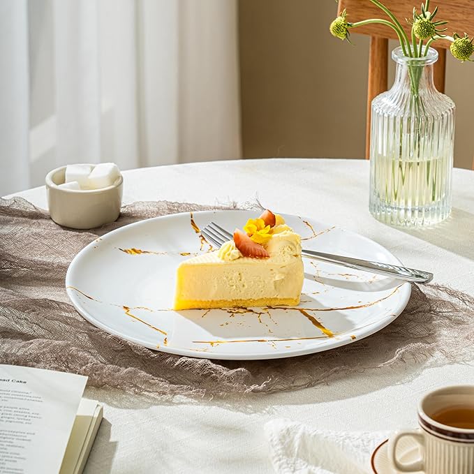 UNK U 10.5-Inch Marble Melamine Plates Set of 6, Black and White Marble Dinner Plates with Gold Accents, Dishwasher Safe Modern Plates for Wedding Dining & Special Events