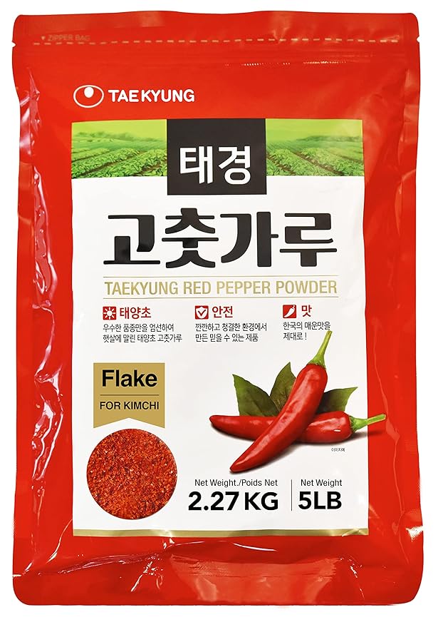 Taekyung Chili Powder For Kimchi (Flake, 5LB) - Korean Gochugaru. Red Pepper Spice Seasoning for Asian Food. MSG Free.