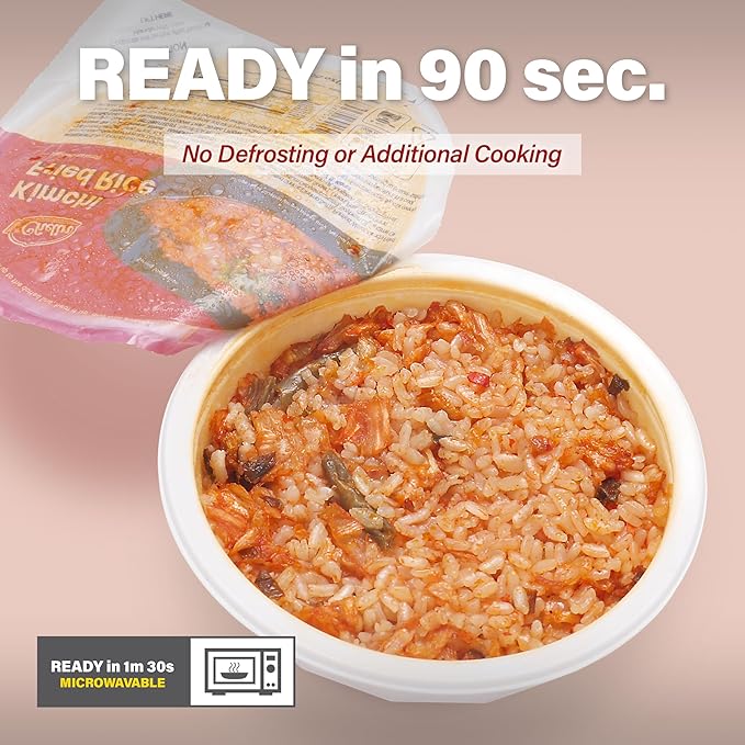 [KCHELIN] Microwaveable Korean Kimchi Fried Rice (Pack of 6), Korean Food, Instant, Quick & Delicious, Shelf- Stable, On-the-Go Meals, 7.05 oz per Bowl