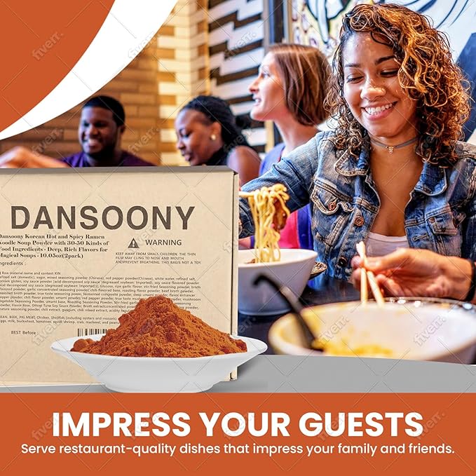 DanSoony Korean Hot and Spicy Ramen Noodle Soup Powder with 30-50 Kinds of Food Ingredients - Deep, Rich Flavors for Magical Soups (2pack)