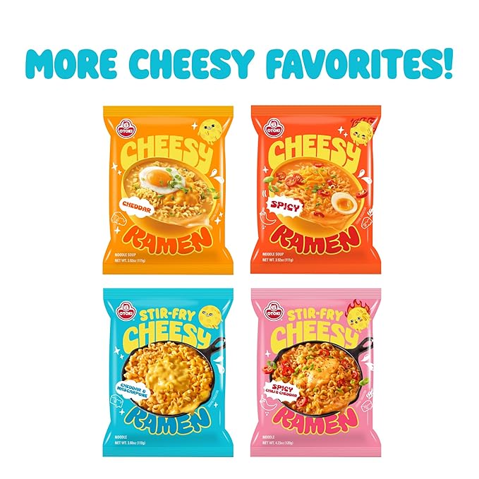 Otoki Cheesy Ramen Noodles, Mac & Cheese Meets Ramen, Cheddar & Mascarpone Flavor, Korean Instant Ramen, 3.88 oz Pack of 8