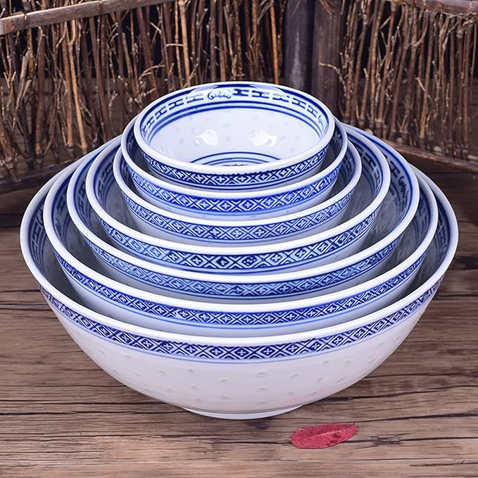 Ceramic Ramen Noodle Bowls, Blue and White Porcelain Chinese Retro Dessert, Soup, Cereal, Rice, Udon, Asian Noodles Bowl,9in,2PCS