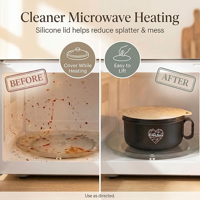 AI LOVE PEACE Microwaveable Ramen Noodle Bowl Cooker 40oz for Ramen, Rice, Pho, Soup, and Pasta, Dishwasher Safe and Portable, Ideal for Home, Office, Dorm, or Gift (Red)