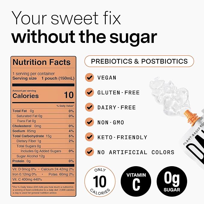 Dally Peach Drinkable Konjac Jelly 10 Pouches | Healthy 10-Calorie, Keto, Gluten Free, Sugar Free Korean Fruit Snack | Prebiotics & Postbiotics for Skin, Immune & Weight Management