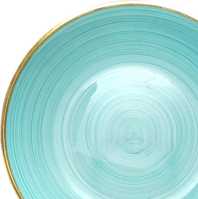 " OCCASIONS " 50 Plates Pack (25 Guests)-Wedding Party Disposable Plastic Plate Set -25 x 10'' Dinner + 25 x 7'' Salad & Dessert plates (Belize in Aqua & Gold)
