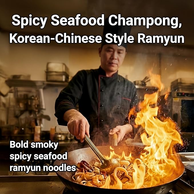 Nongshim Champong Ramyun Noodles, Smoky & Spicy Seafood Flavored Korean Instant Ramyun, Bold & Savory Noodles Soup, Korean Pantry Essential, 4.58 oz (Pack of 4)
