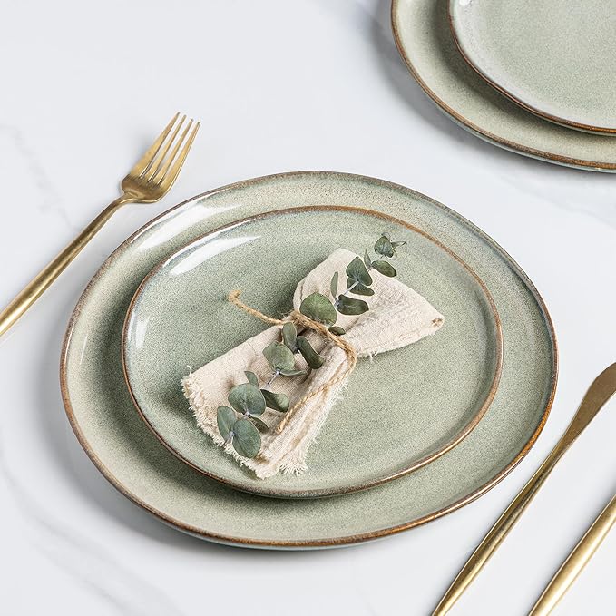 AmorArc Ceramic Dinner Plates Set of 6,10.5 Inch Handmade Reactive Glaze Stoneware Plates,Rustic Shape Dinnerware Dish Set for Kitchen,Microwave & Dishwasher Safe,Scratch Resistant-Reactive Color